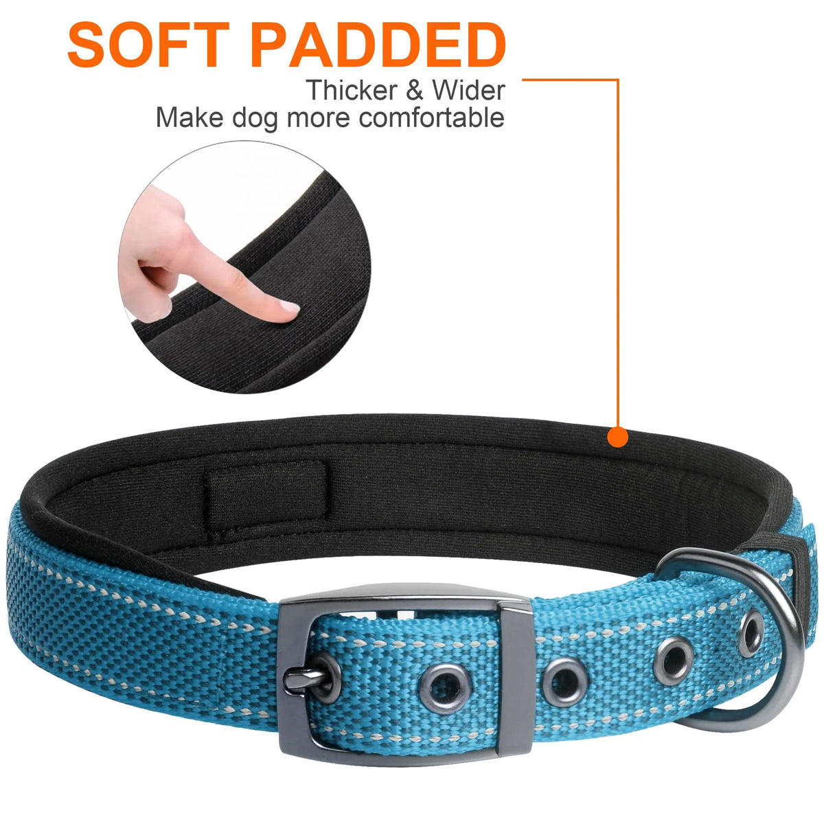 Fida Heavy Duty Dog Collar, Ultra Comfortable Soft Neoprene Padded, Adjustable Reflective Nylon Pet Collar with Durable Metal Belt Buckle, , Lightweight Everyday Walking Collar for Small Medium Large Dogs
