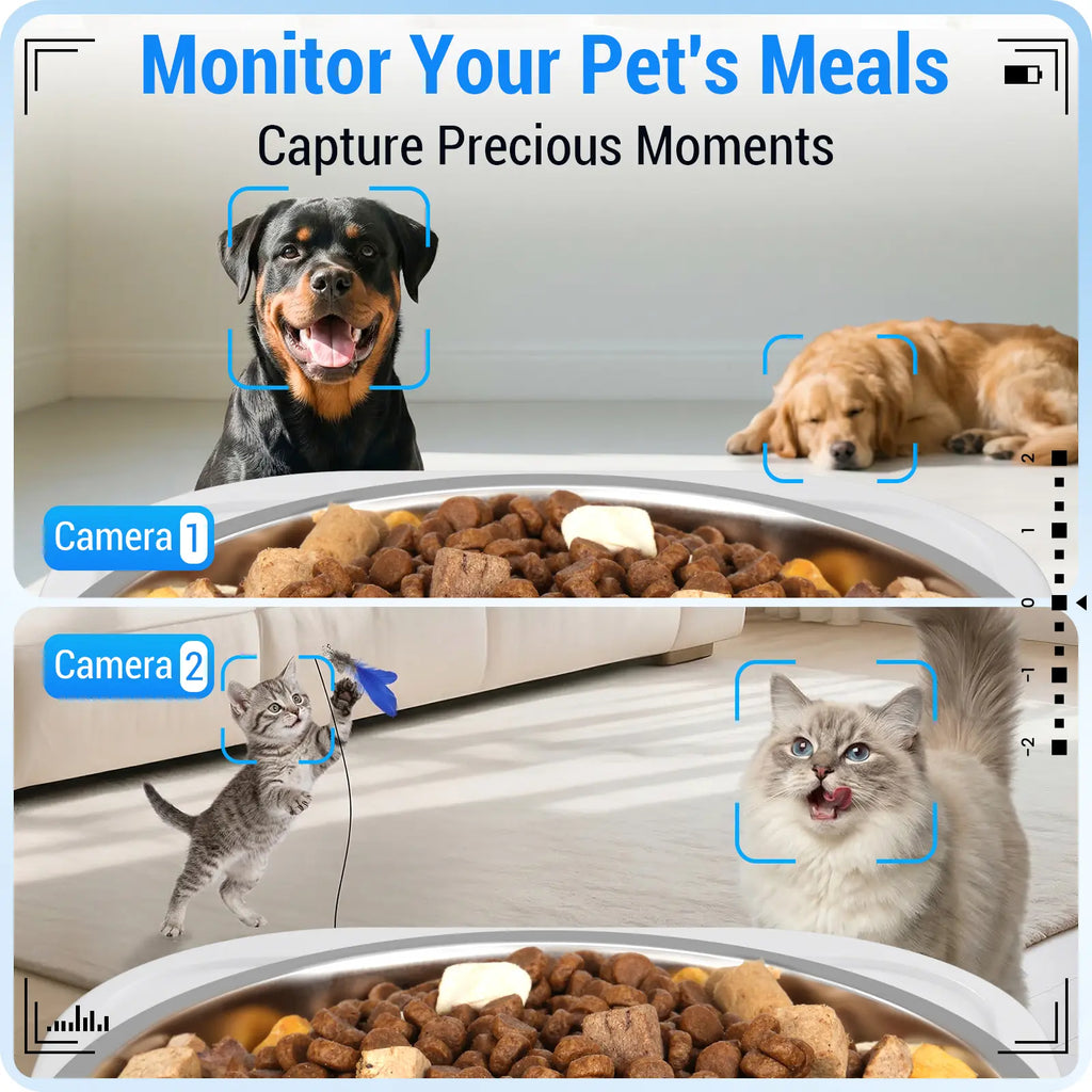 Frienhund Dual Camera Smart Pet Feeder - Optional Camera, 7L Dry Food Capacity, 1080P HD Monitoring, Night Vision, Slow Feed Mode, App Remote Control, Timed & Portion Feeding, Dual Stainless Steel Bowls for Multi-Pet Homes