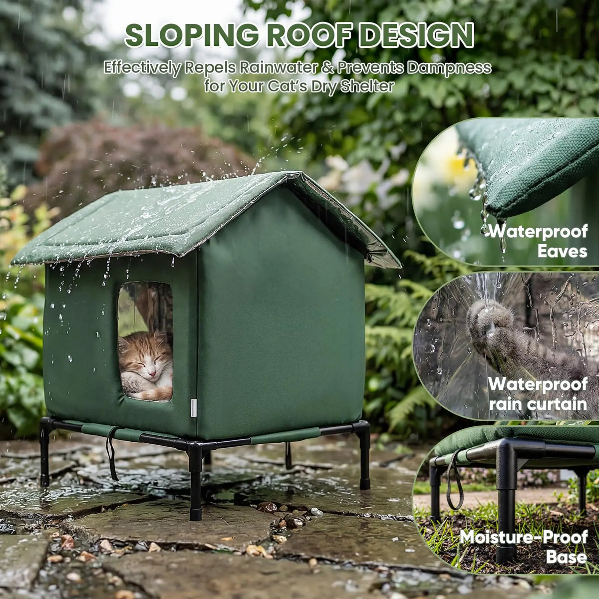 Outdoor Weatherproof Cat House - All-Season Insulated Shelter for Stray Cats, Spacious 17.7"L X 15.7"W X 21.6"H Interior, Windproof Design for Yard, Porch