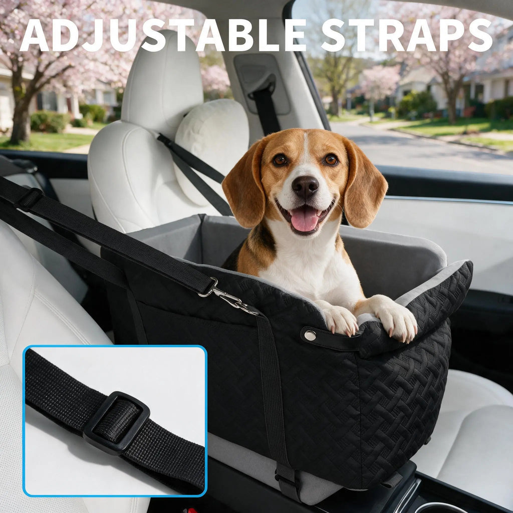 Soft Fabric Paw Print Dog Car Booster Seat - Armrest-Mount, Portable Pet Basket, Safe Travel Carrier Bed for Small-Medium Dogs