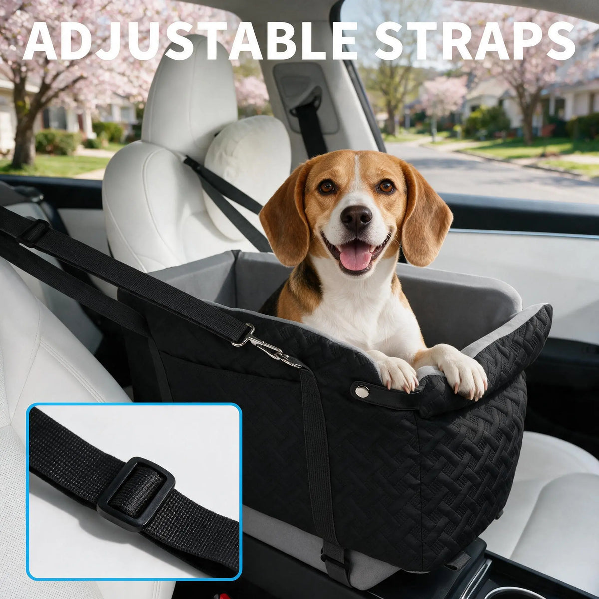 Soft Fabric Paw Print Dog Car Booster Seat - Armrest-Mount, Portable Pet Basket, Safe Travel Carrier Bed for Small-Medium Dogs