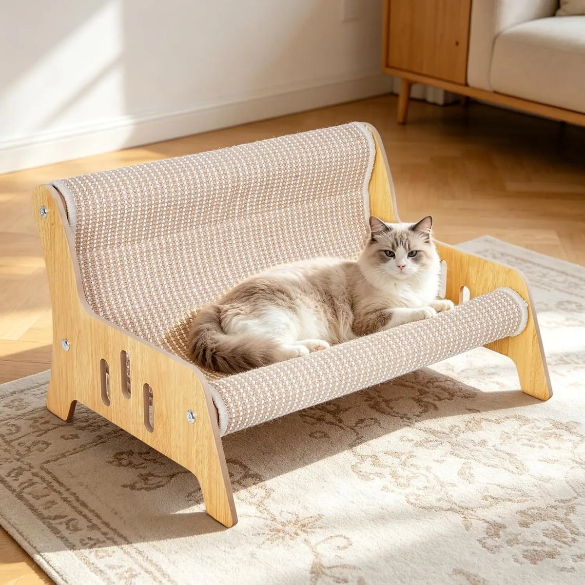 Large Sisal Cat Scratcher Couch Bed for Indoor Cats - No-Shed Mess-Free Multi-Functional Lounge, Easy-Assembly Furniture Protector