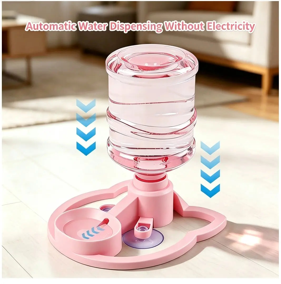 Gravity Pet Water Dispenser with Refillable Water Bottle - Food-Grade ABS, No Electricity Required, Spill-Proof Design, Stable Bowl for Cats and Small Dogs, Available in Pink and Blue