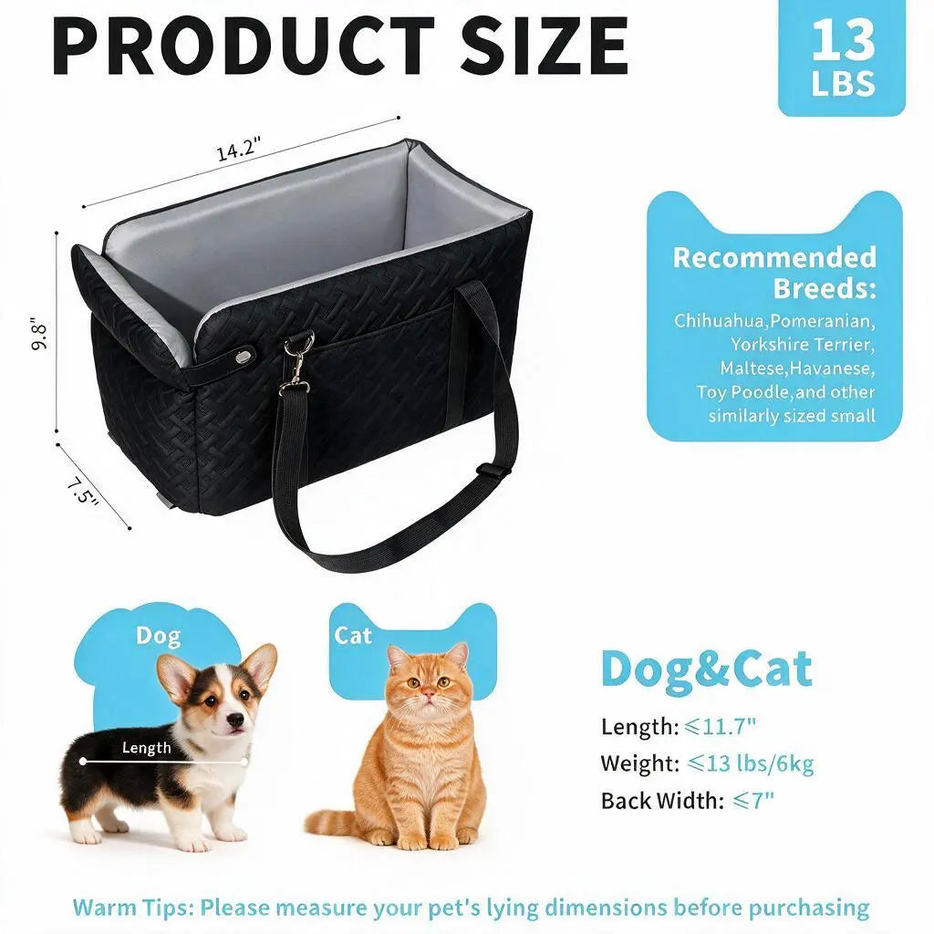 Soft Fabric Paw Print Dog Car Booster Seat - Armrest-Mount, Portable Pet Basket, Safe Travel Carrier Bed for Small-Medium Dogs