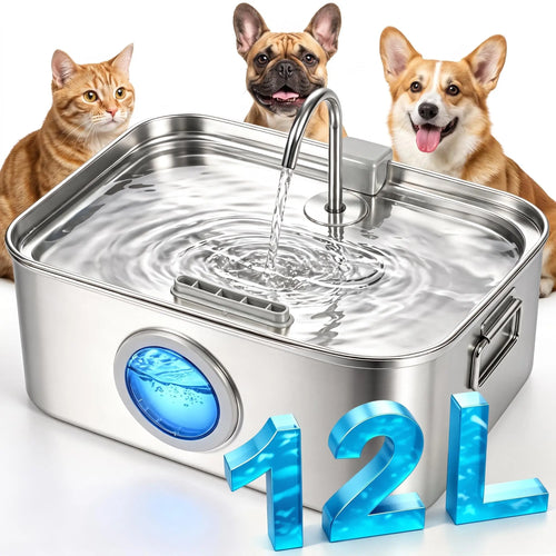 304 Stainless Steel Automatic Pet Water Fountain, 12L/405Oz Large Capacity, Dual Flow, 24H Filtering, Ultra-Quiet Pump, Bpa-Free, Dishwasher-Safe, Dual Handles, Easy-Clean Summer Essential for Dogs & Cats Pat Water Fountain