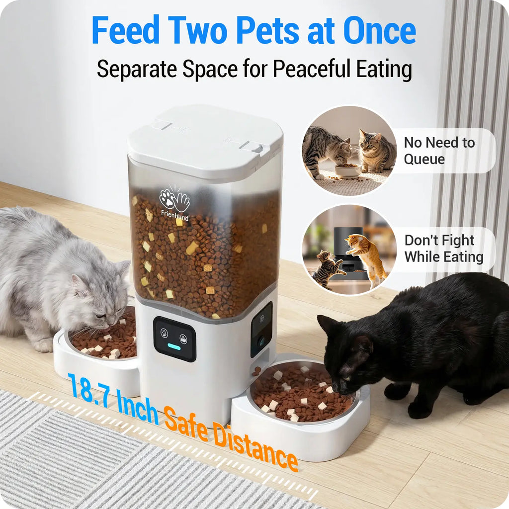 Frienhund Dual Camera Smart Pet Feeder - Optional Camera, 7L Dry Food Capacity, 1080P HD Monitoring, Night Vision, Slow Feed Mode, App Remote Control, Timed & Portion Feeding, Dual Stainless Steel Bowls for Multi-Pet Homes