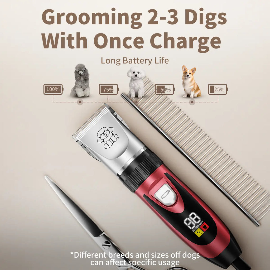 Rechargeable Cordless Dog Clippers - Built-In Battery, Low Noise, Low Vibration, LCD Digital Display Precision Grooming Kit with Deodorant Plastic Combs, Universal Pet Hair Trimmer for Dogs, Rabbits