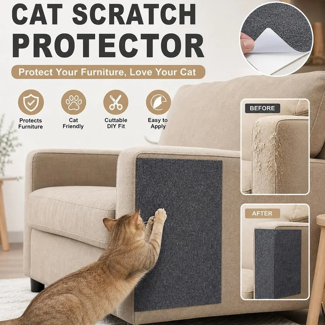 Cat Scratch Protector for Furniture - 11.85" x 39.3" Easy Installation Anti-Scratch Sticky Pad, Ideal for Leather Couch Arms & Corners, Decorative Iridescent Stained Glass Window Film