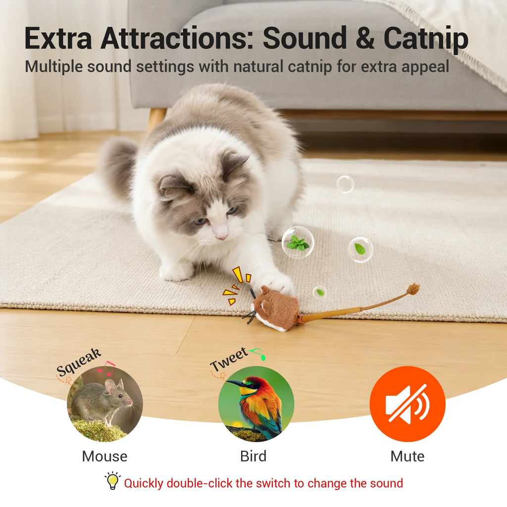 Potaroma Plush Mouse Smart Rolling Cat Toy - Automatic Motion-Activated Electric Interactive Toy, Rechargeable, Enriches Play for Indoor Cats & Kittens