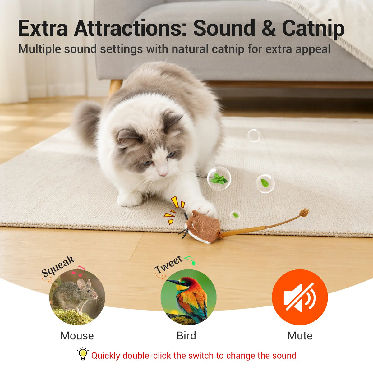 Potaroma Plush Mouse Smart Rolling Cat Toy - Automatic Motion-Activated Electric Interactive Toy, Rechargeable, Enriches Play for Indoor Cats & Kittens