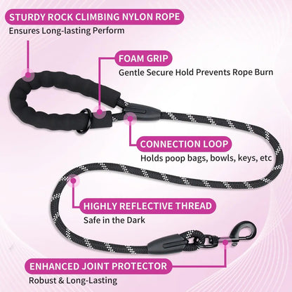 【Furlyn】Dual Dog Tangle-Free Bungee Cord Leash - 360° Swivel Joint, Shock Absorption, Cuban Link, Adjustable Universal Collar, Easy Harness, Car Restraint Accessory for 25-150 Lbs Large Dogs, Collars & Leads