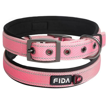Fida Heavy Duty Dog Collar, Ultra Comfortable Soft Neoprene Padded, Adjustable Reflective Nylon Pet Collar with Durable Metal Belt Buckle, , Lightweight Everyday Walking Collar for Small Medium Large Dogs
